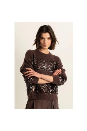 Expresso Pullover sequins stripe EX101 Dark coffee