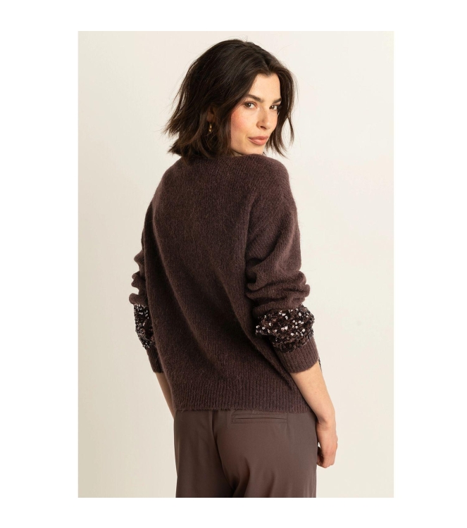 Expresso Pullover sequins stripe EX101 Dark coffee