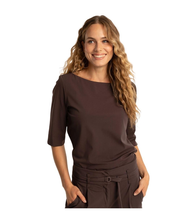 Expresso T-shirt travel 3/4 sleeve with spli EX101 Dark coffee