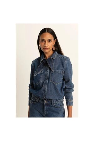 Expresso Blouse denim with bow EX351 Dark blue denim