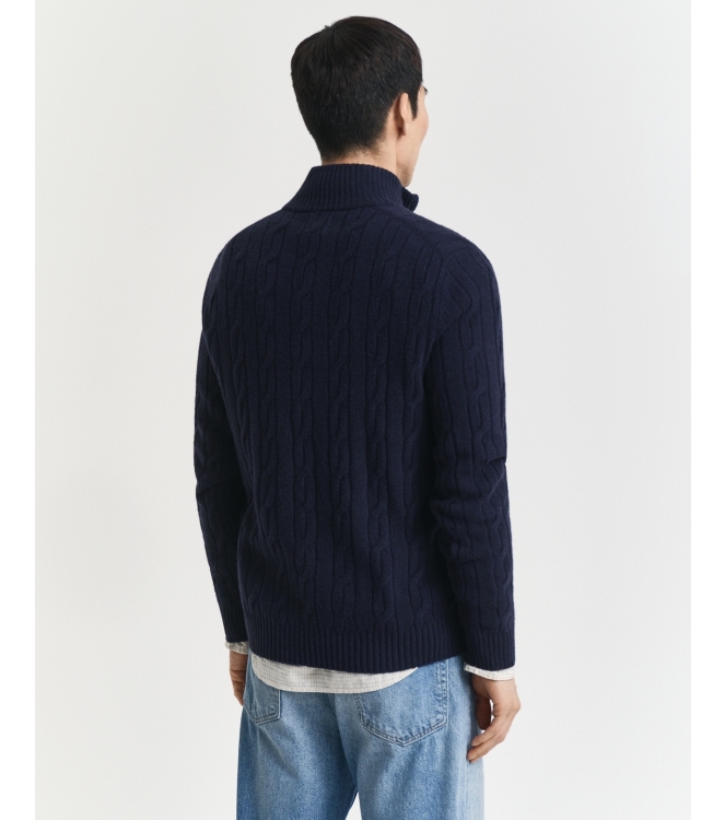 Gant Lambswool Cable Knit Half-Zip Sweater 433 evening blue
