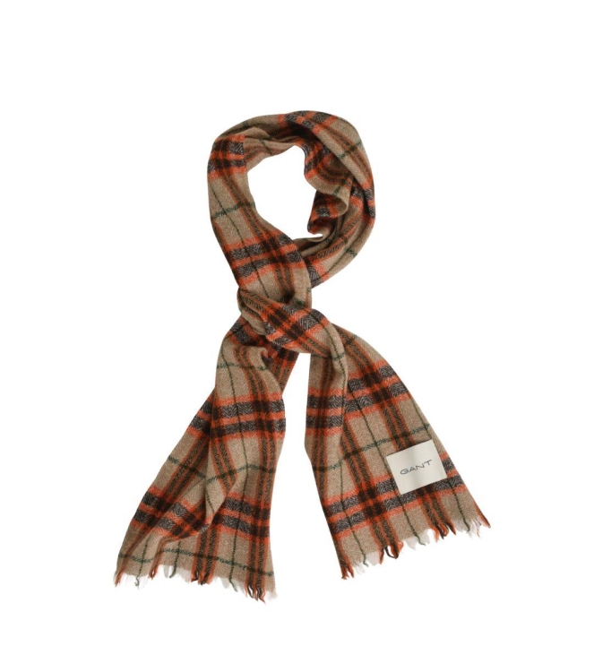 Gant Checked Wool Herringbone Scarf 845 deep orange