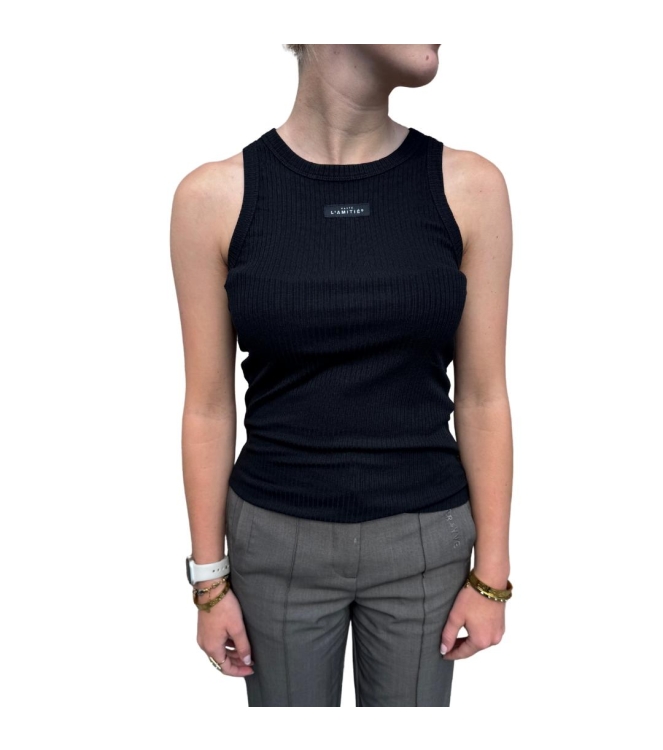 Haute L Amitie Rib badge tank Black