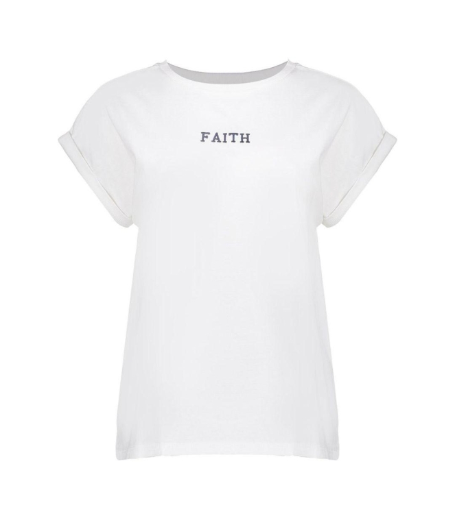 Geisha T-shirt embroidered word 10 Off white