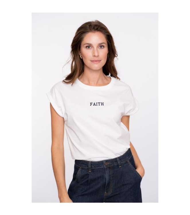 Geisha T-shirt embroidered word 10 Off white