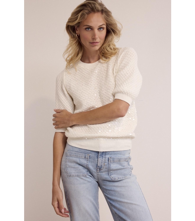 Tramontana Sequin Short-Sleeve Jumper 001100 Off white