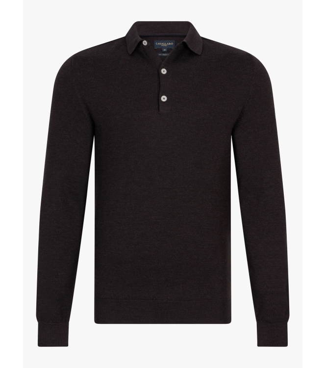 Cavallaro Merino Long Sleeve Polo 898000 Dark brown