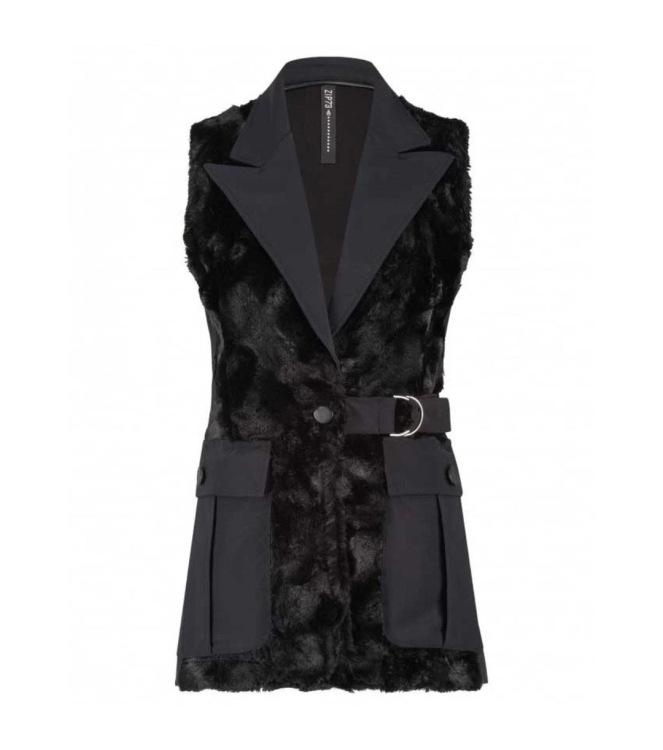 ZIP73 Gilet long cargo teddy 001 Black