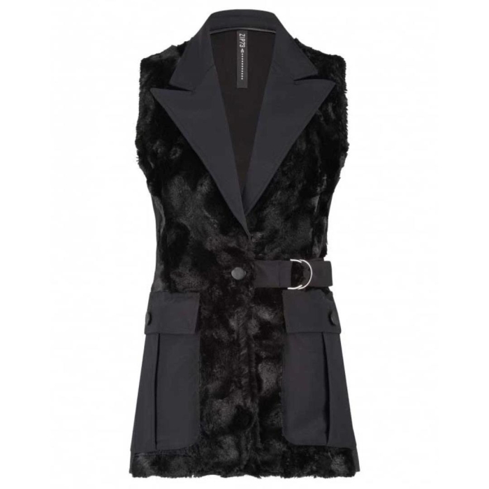 ZIP73 Gilet long cargo teddy 001 Black