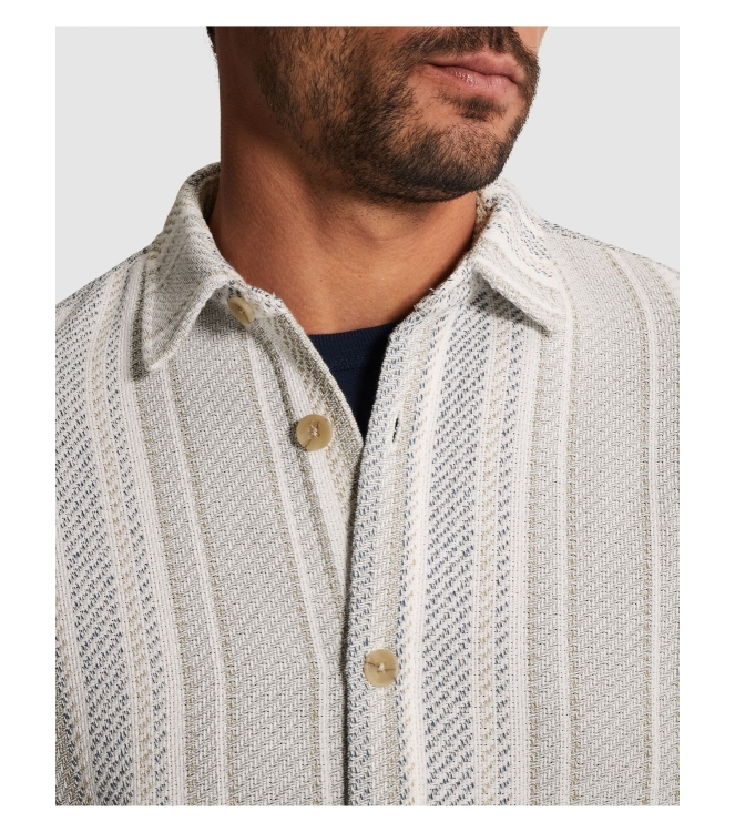 Cast Iron LONG SLEEVE SHIRT Twill Slub Strip 7178 White onyx