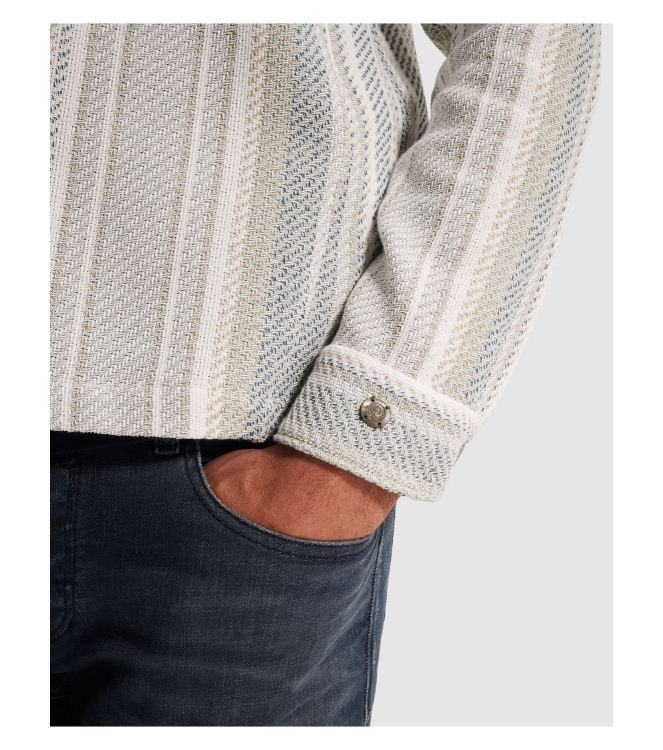 Cast Iron LONG SLEEVE SHIRT Twill Slub Strip 7178 White onyx