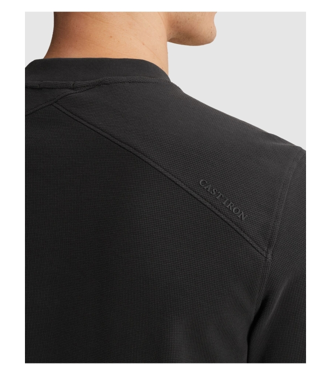 Cast Iron Long sleeve r-neck regular fit str 9159 Black sand