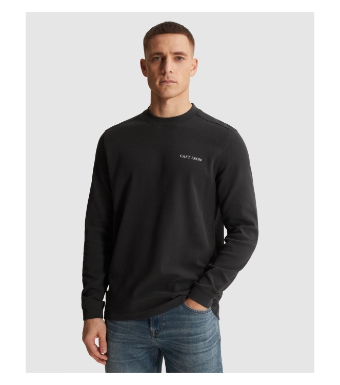 Cast Iron Long sleeve r-neck regular fit str 9159 Black sand