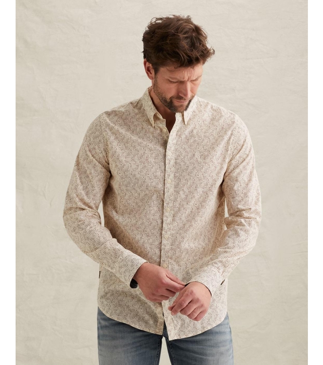 PME Legend LONG SLEEVE SHIRT Aop On Ctn Slub 7013 Bone white