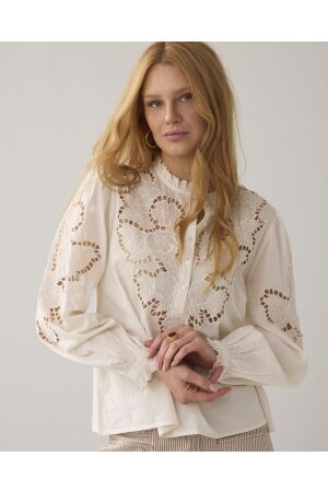 Summum Woman Top Embroidered cambric cotton 122 Ivory