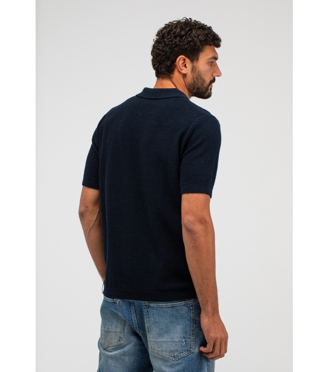 Butcher of Blue Boucle Knit Polo 890 alaska blue