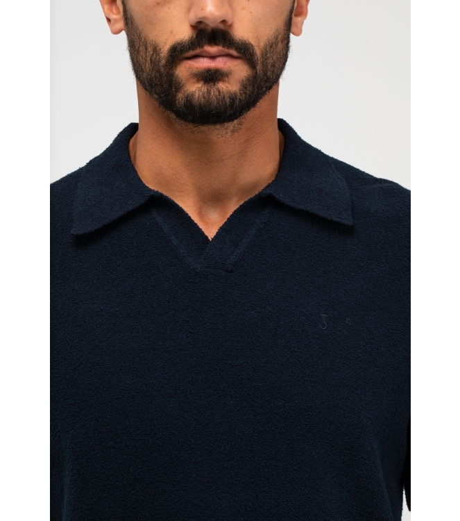 Butcher of Blue Boucle Knit Polo 890 alaska blue