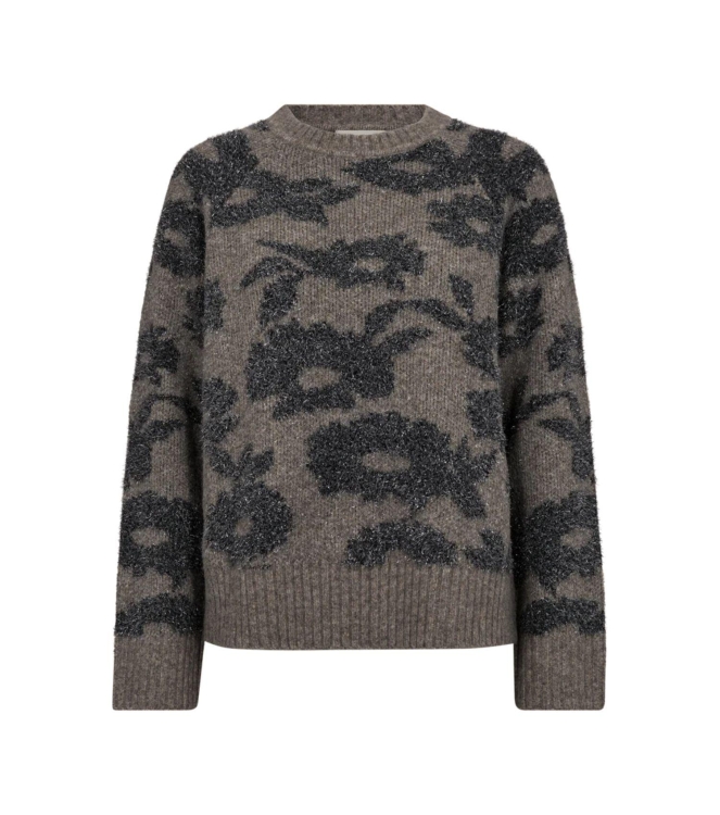 Freequent Jaquard pullover Morel mel w.med.grey melange