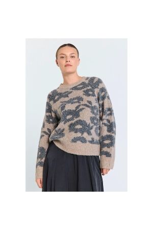 Freequent Jaquard pullover Morel mel w.med.grey melange