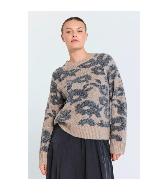 Freequent Jaquard pullover Morel mel w.med.grey melange