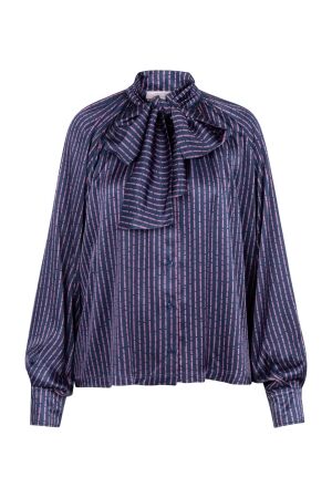 Studio Anneloes Lorina satin bow blouse 6945 dark blue/ vintage berry