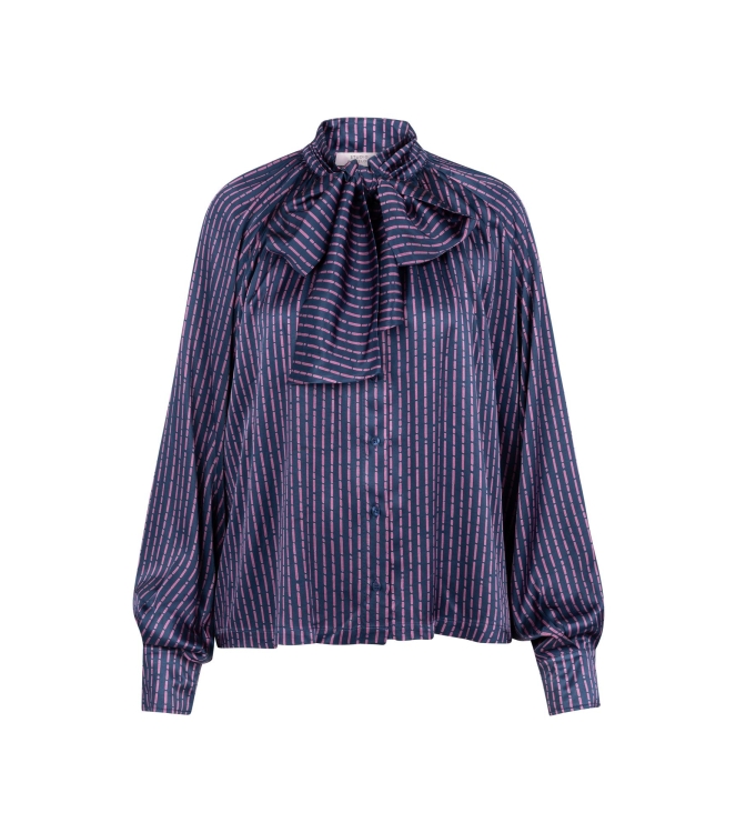 Studio Anneloes Lorina satin bow blouse 6945 dark blue/ vintage berry