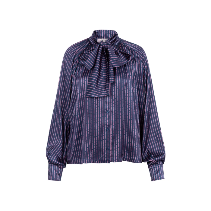 Studio Anneloes Lorina satin bow blouse 6945 dark blue/ vintage berry