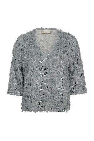 Freequent jersey w. sequin end feather yarn High rise w. silver