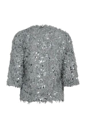 Freequent jersey w. sequin end feather yarn High rise w. silver