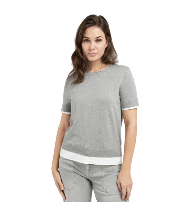 Yaya Gebreide top met dubbele zoom 990472 Iron grey mel