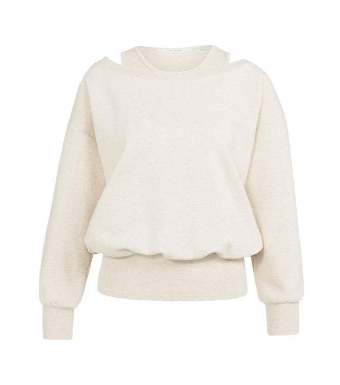 Yaya Sweatshirt met dubbele hals 990532 Ecru melage
