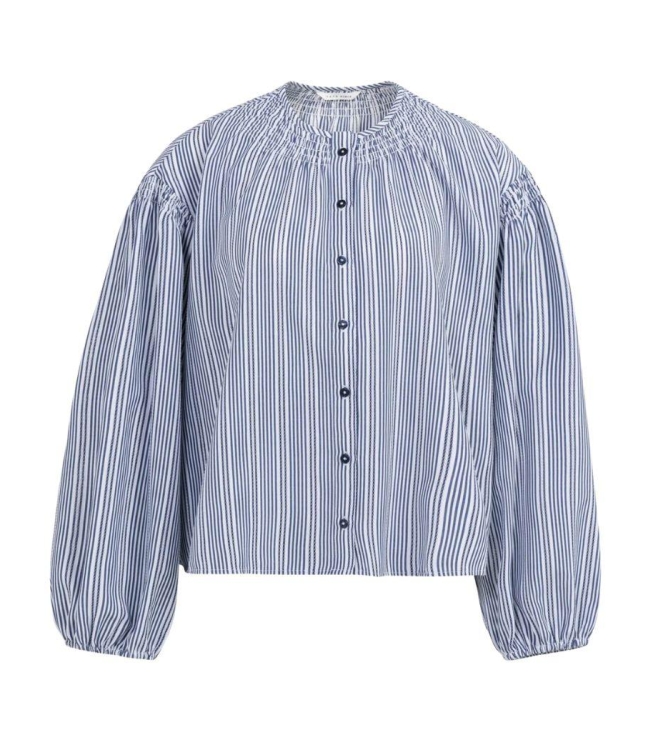 Yaya Gestreepte blouse met plooien 939231 Navy blazer dessin