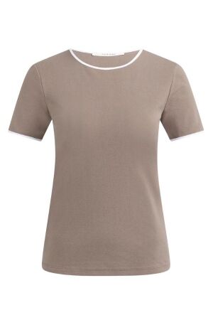 Yaya T-shirt met contrastbies 81312 Deep taupe brown