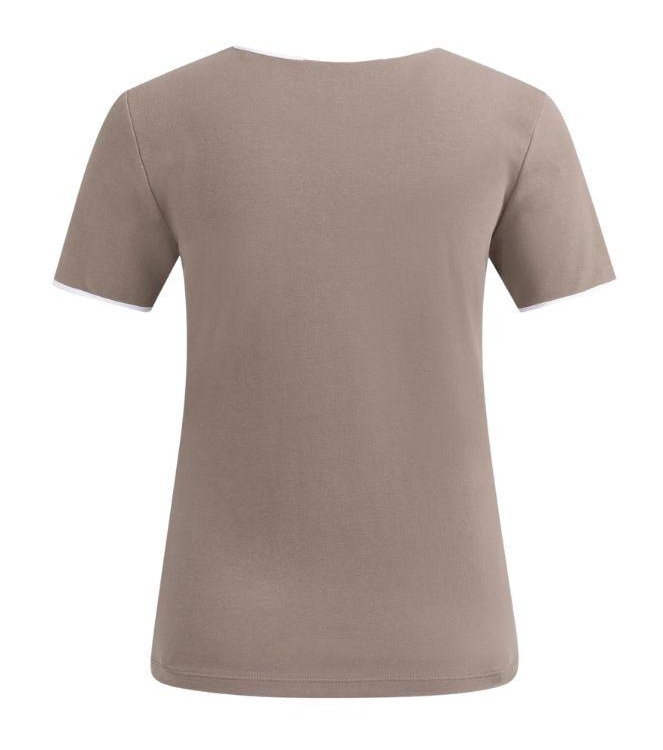 Yaya T-shirt met contrastbies 81312 Deep taupe brown