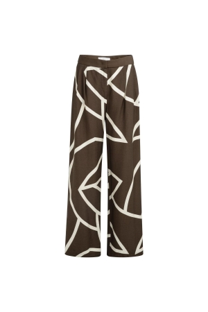 Yaya Woven printed wide leg trouser 912161 Chocolate martini brown dess