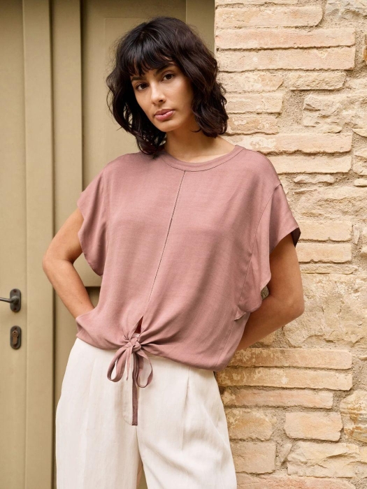 Yaya Flowy knotted top with elastic 71516 Burlwood pink