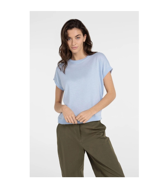 Yaya Knitted sweater with rolled ed 990732 Light blue mel