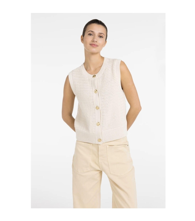 Yaya Textured sleeveless cardigan w 99058 Creme beige