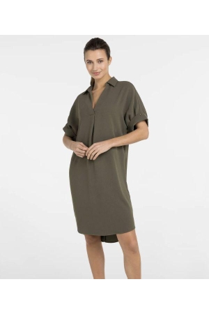 Yaya V-neck dress with pleated slee 99065 Army green