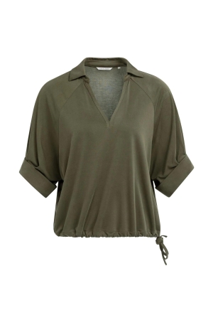 Yaya Jersey top with pleated sleeve 99065 Army green
