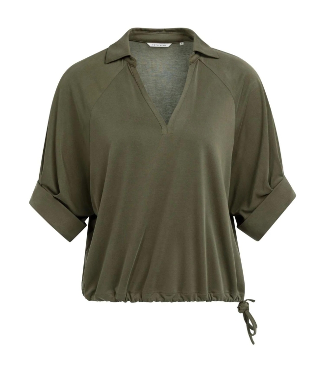 Yaya Jersey top with pleated sleeve 99065 Army green
