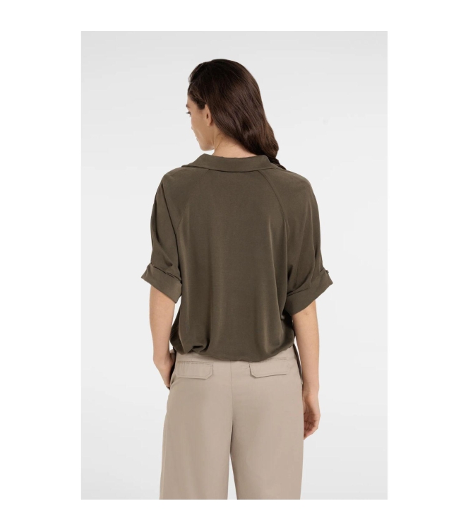 Yaya Jersey top with pleated sleeve 99065 Army green