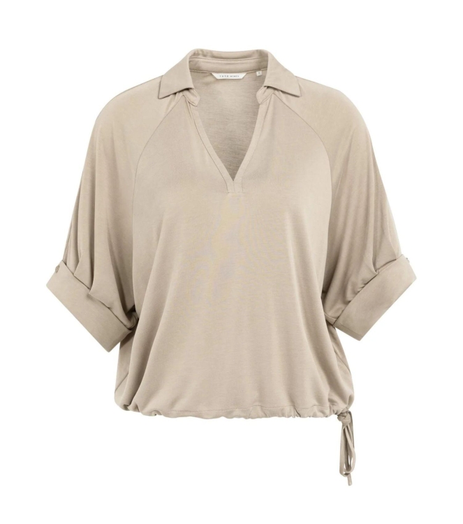 Yaya Jersey top with pleated sleeve 61104 Crockery brown