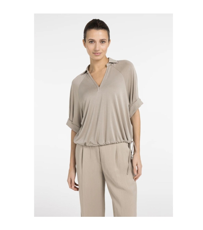 Yaya Jersey top with pleated sleeve 61104 Crockery brown