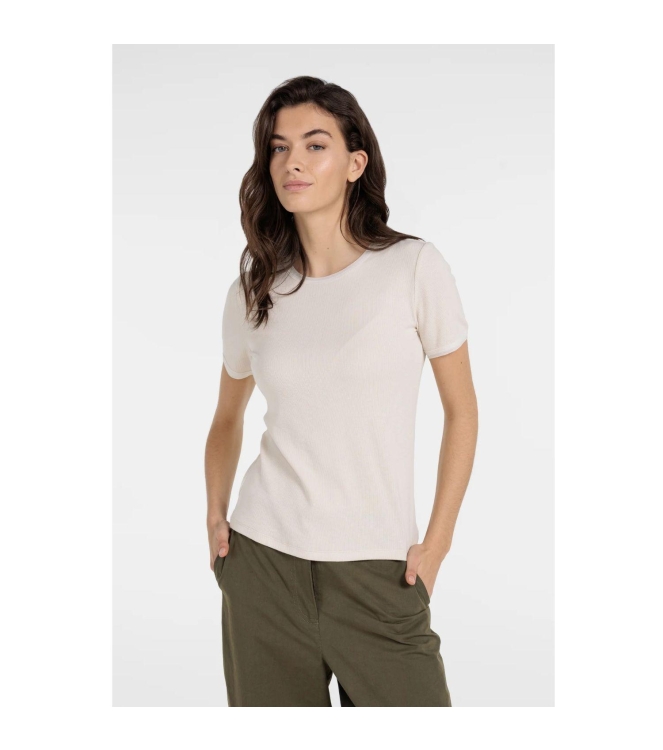 Yaya T-shirt with mesh edge 99058 Creme beige