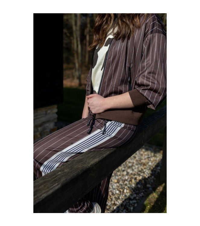 Haute L Amitie Baggy Pin Stripe Track Tall Pants Mocca