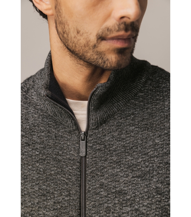 State of Art Cardigan Plain - Zip 9895 Donkerantraciet