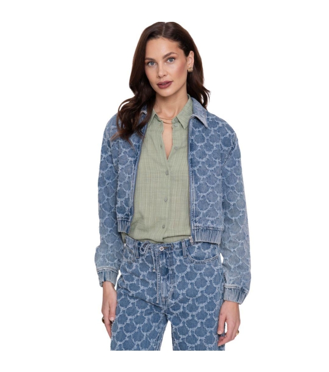 Geisha Jeansjacket jacquard circles 827 Mid blue denim