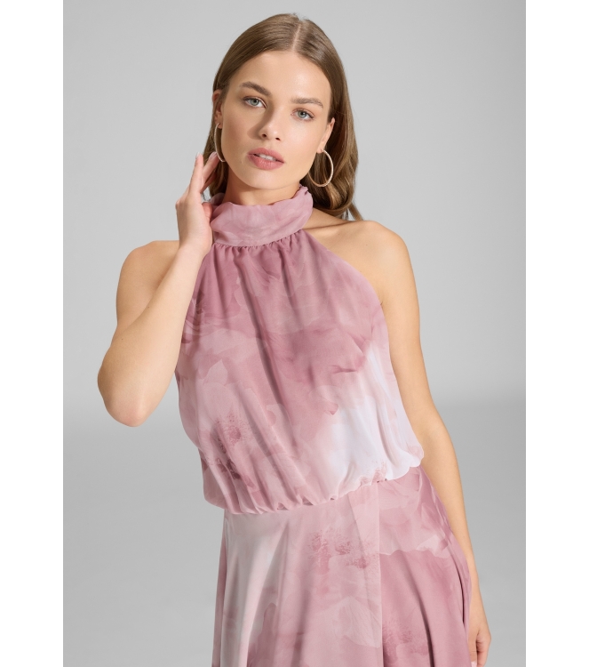 Swing Abendkleid mit blusigem Top aus flo 6801 Vintage pink/multi