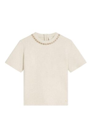 Josh V ROSINA regular fit T-shirt with rhinestones 296 ecru melange